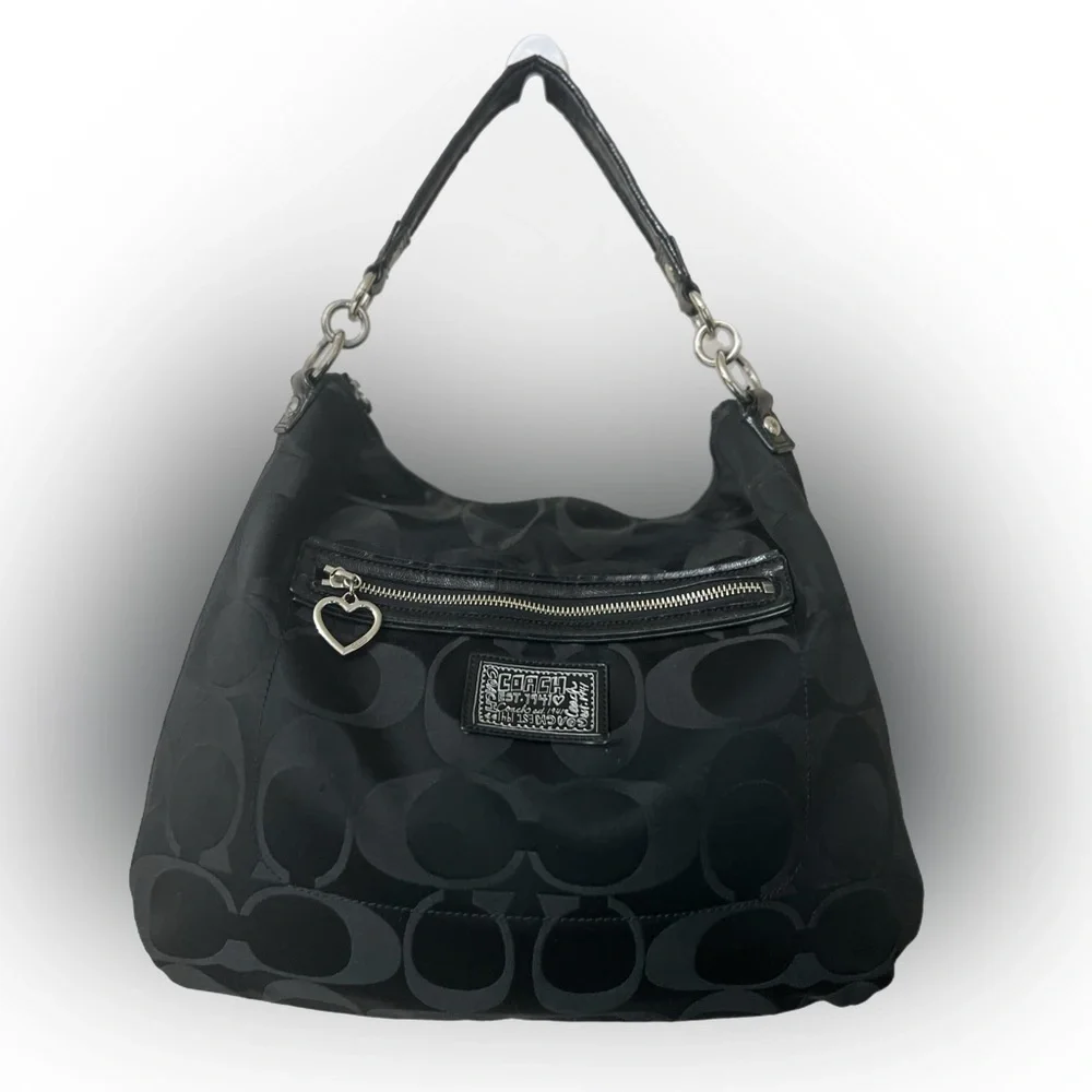 Coach F20064 Black Hobo Bag with Signature Style